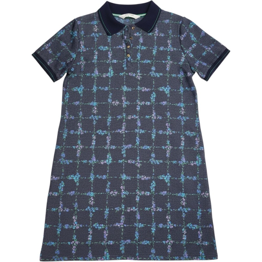 Isaac Mizrahi Live Clubhouse Polo Dress Navy Floral Grid Pique Pockets M Golf